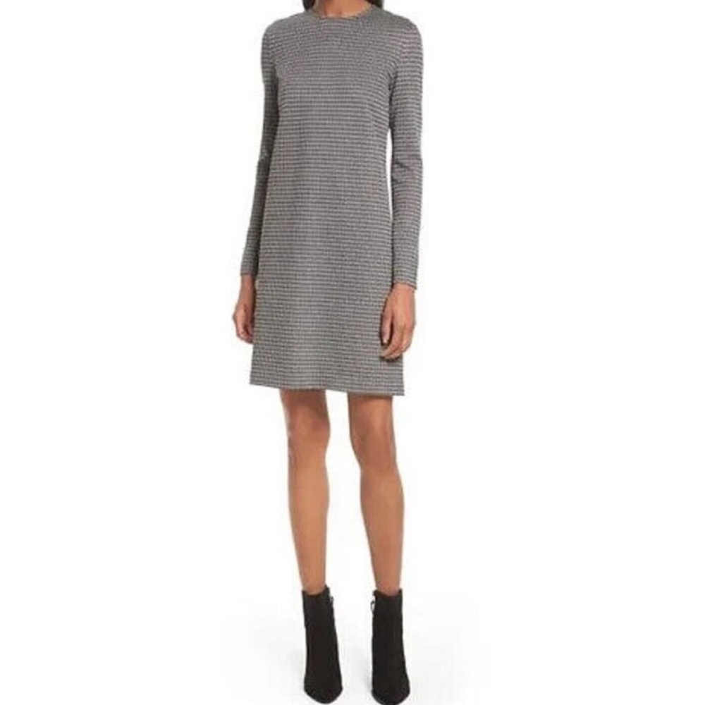 Theory long sleeve gray houndstooth dress